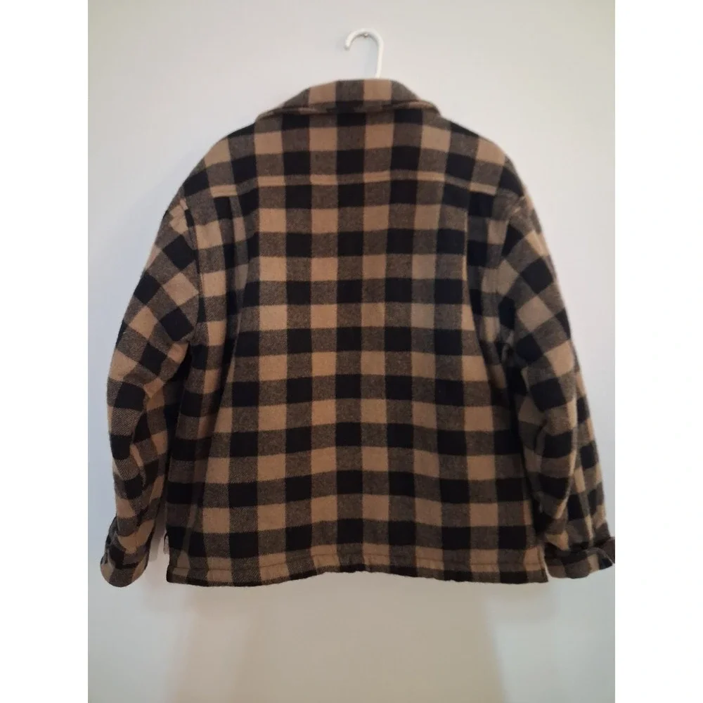 Vtg Woolrich Mens Plaid Wool Sherpa Lined Jacket Dark Wheat Black 16354 Medium